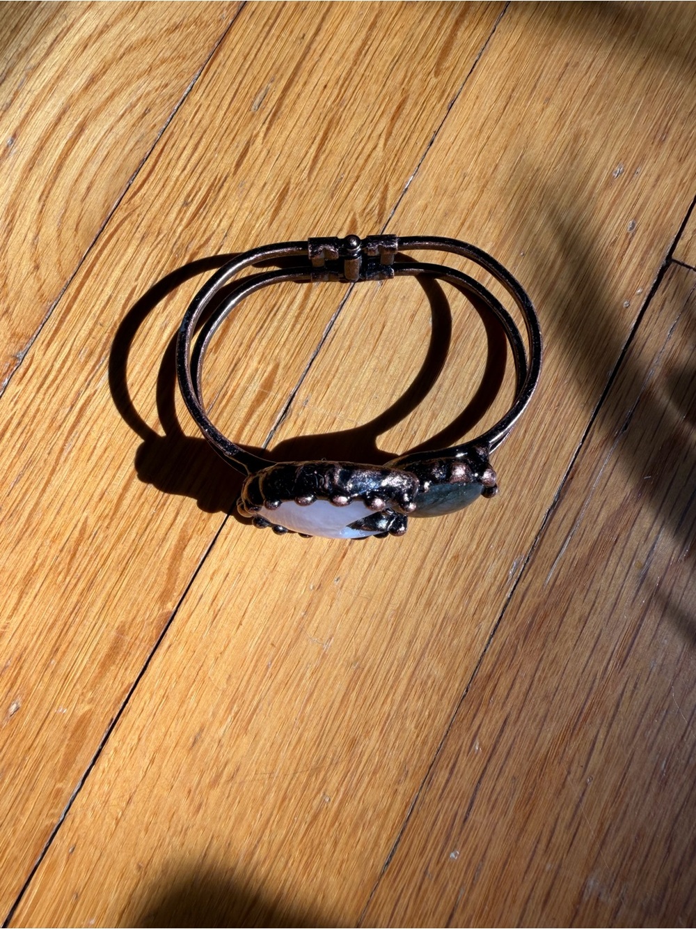 Source Unknown Black Leather Bracelet with Metallic Accents
